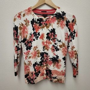 Talbots 2 Piece Floral Cardigan with Stripped Tank Set Stretchy Women's Size XS